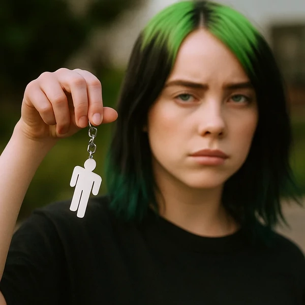 Billie Eilish logós kulcstartó kézben