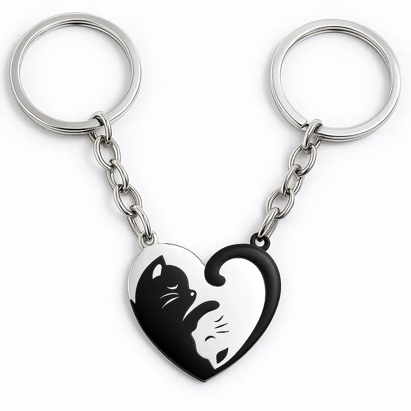 Bújó macskás páros acél kulcstartó