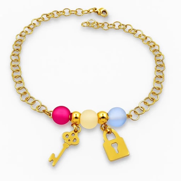 Acél kulcsos lakatos bokalánc