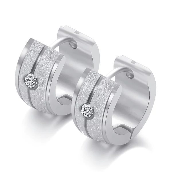 Acél csíkos köves fülbevaló