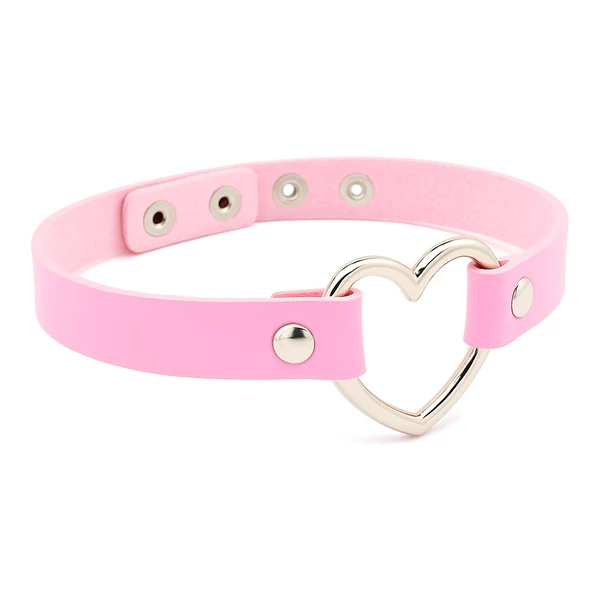 Szíves műbőr nyaklánc PINK