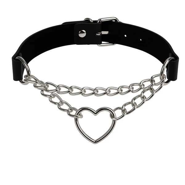 Fekete szíves műbőr nyaklánc