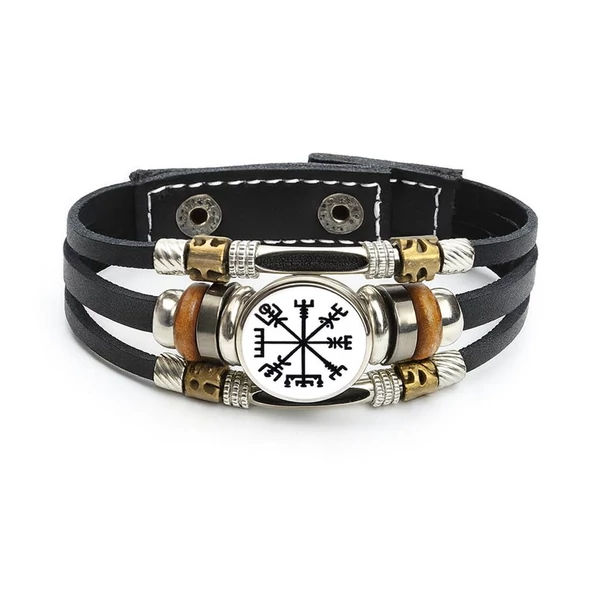 Viking iránytűs férfi bőrkarkötő