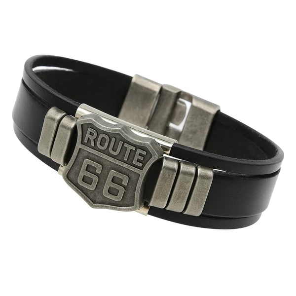 Motoros férfi bőr karkötő "Route 66"
